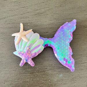 Light Purple Mermaid Tail & Gold Allover Sequin Starfish Seashell Alligator Clip